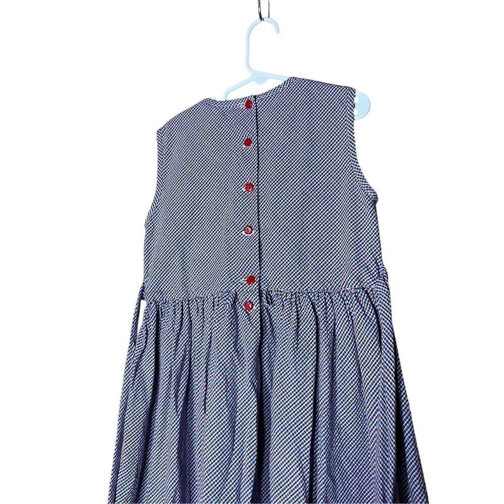 Vintage Strasburg Girls Blue and Red Plaid Balloon Print‎ Long Dress Size 8